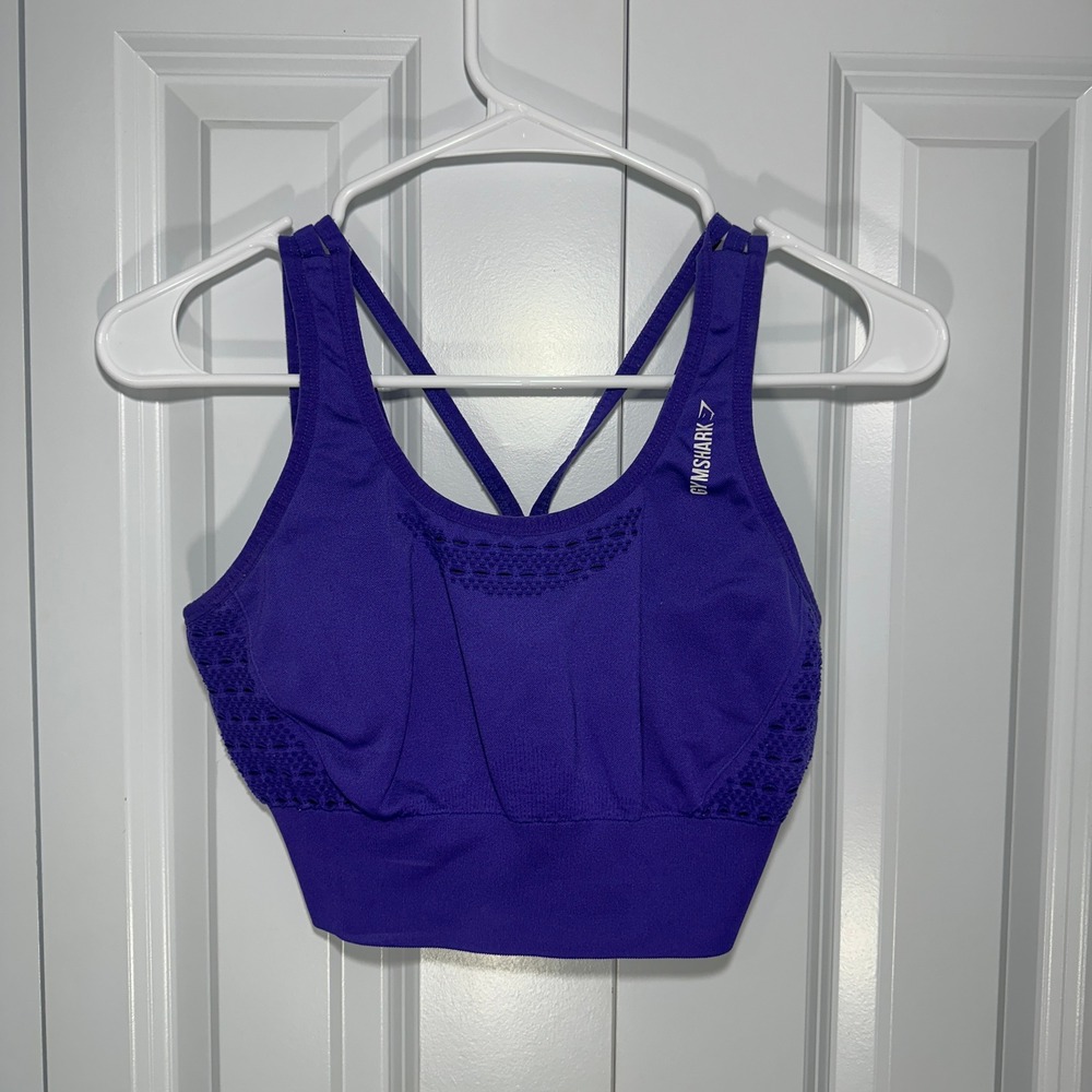 Gymshark Energy Seamless Crop Top Sports Bra Womens M Purple Strappy Workout - Picture 2 of 4
